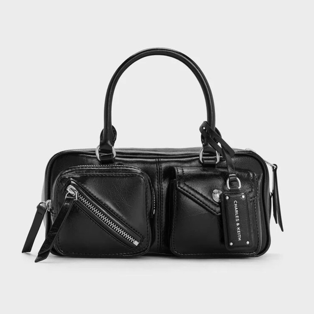 Charles and Keith Thora Multi-Pocket Bowling Bag - Noir